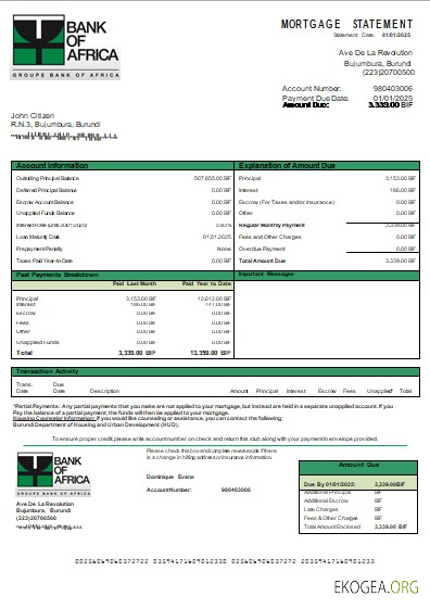 Burundi Bank of Africa relevé hypothécaire bancaire scr